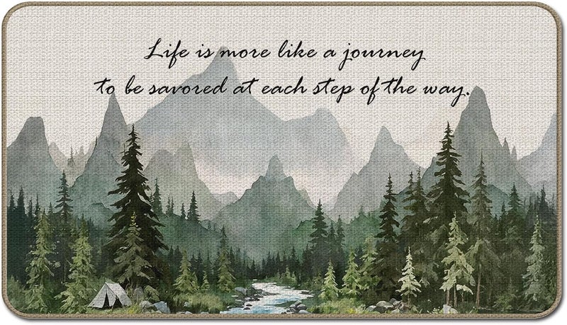 GTYNU Camping Adventure Nature Mountain Door Mat 17 x 30,Life is More Like a Journey Forest Decor for Indoor Outside Entrance,Gifts for Camping Camper Lover,Camper RV Rugs for Inside - Image 1